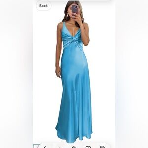 Satin Slip Maxi Dress in Bright Aqua Blue